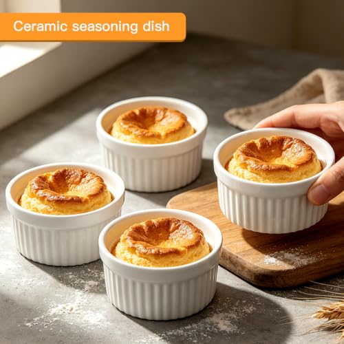 4 Pcs Ceramic Ramekins Oven Safe, Creme Brulee Ramekins (4 oz) - size: 4 oz
