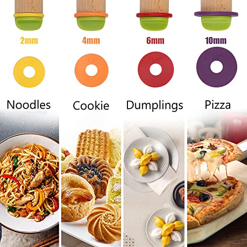 Rolling Pin with Thickness Rings,13.6''Dough Roller & Mat Fits Baking Dough - color: Wood