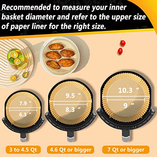Air Fryer Liners Disposable for Ninja 4QT AF101, Airfryer Liners Round 9.5 Inch Air Fryer Paper Liners Non-stick Air Fryer Parchment Paper Liners Oil Resistant, Waterproof for 4-8Qt Basket - size: Round-9.5inch