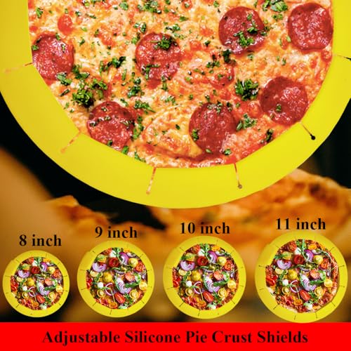 Adjustable Pie Crust Shield, Silicone Pie Crust Protector for Baking, Pie Ring Pie Crust Cover Tools, Fits 8-11.4 Inch Pies Pizza (Yellow) - color: Yellow