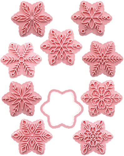 6-Pointed Snowflake Cookie Stamps Plastic Pink 9 Patterns Christmas