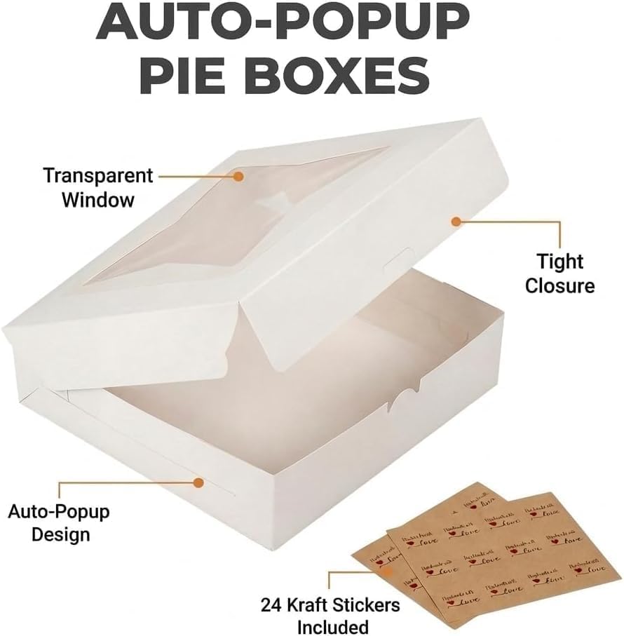 24 Pack Pie Boxes, 10x10x2.5 Inches Bakery Boxes with Window - size: 10x10x2.5