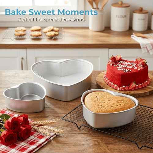 Youeon 3 Pcs Heart Shaped Cake Pans with Removable Bottom, 6/8/10 Inch Aluminum Cheesecake Baking Pans, Nonstick Heart Cake Mold Set for Valentine's Day, Wedding, Birthday, Anniversary, DIY Desserts