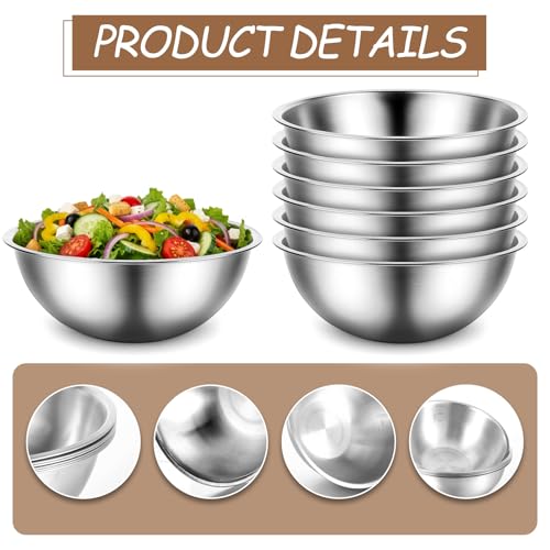 12 Pcs Stainless Steel Mixing Bowls with Graduations, Stainless Steel Bowls, Nesting Metal Prep Salad Bowl, Metal Serving Reusable Baking Food Storage Containers for Kitchen Cooking(9 x 3.5 Inch) - size: 9 inch