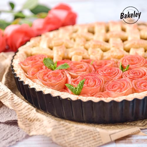 10-Inch Round Tart Pan with Loose Removable Bottom, Non-Stick Carbon Steel Quiche Pan for Oven Baking (Black) - size: 10" Round (Black)