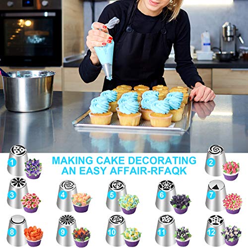 Russian Piping Tips Set, 47 Pcs Flower Cake Decorating Kit with Icing Bags - color: Flower