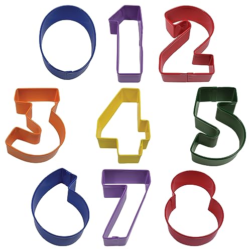 R&M Number 9-Piece Color Cookie Cutter Set 3" – Numbers 0-9 Polyresin Coated Baking Tool for Cookies, Fondant & Crafts - style: Numbers