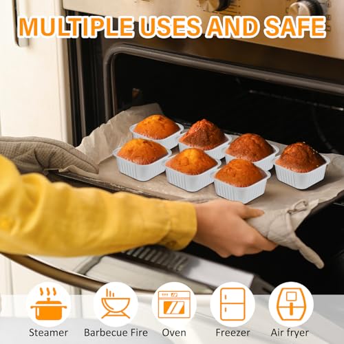 Skylety 100 Pcs 5oz Mini Square Cake Pans with Lids, Silver - color: Silver