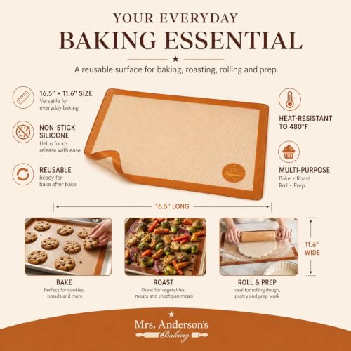 Mrs. Anderson's Baking Non-Stick Silicone Baking Mat - Reusable Oven Liner & Pastry Mat - For Breads, Cookies, Roasting & More - Baker’s Essentials - Heat-Resistant to 480°F - Baking Mat - color: Half
