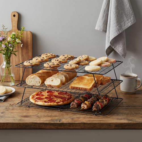3-Tier Stackable Cooling Rack, 16.5 x 12 Inch Wire Racks, Detachable Cooling Racks with Legs, Carbon Steel Baking Rack, for Baking Cooking Grilling, Oven Safe