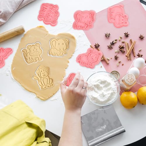 8PCS Forest Animal Cookie Cutters Set 3D Cookie Mold Plastic Cookie Stampers with Cute Cartoon Shapes for Biscuit Fondant Snacks Cheese Baking