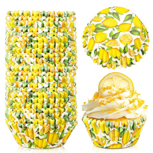 AnyDesign 300Pcs Lemon Cupcake Liners Paper Baking Cups Summer Fruit Standard Muffin Cupcake Wrappers for Birthday Bridal Baby Shower Party Supplies - style: Lemon