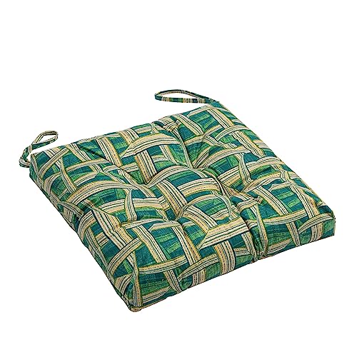 2-Pack Outdoor/Indoor Wicker Patio Seat Cushion Pad with Ties - Dining Chair Cushion, 17" x 17" (Green Plaid) - color: Green Plaid