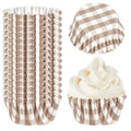 Whaline 300 Pcs Brown Plaid Cupcake Liner Khaki Plaid Paper Baking Cups Gingham Checkered Muffin Liner Cake Storage Container for Fall Baby Bridal Shower Wedding Birthday Party Supplies - color: Brown