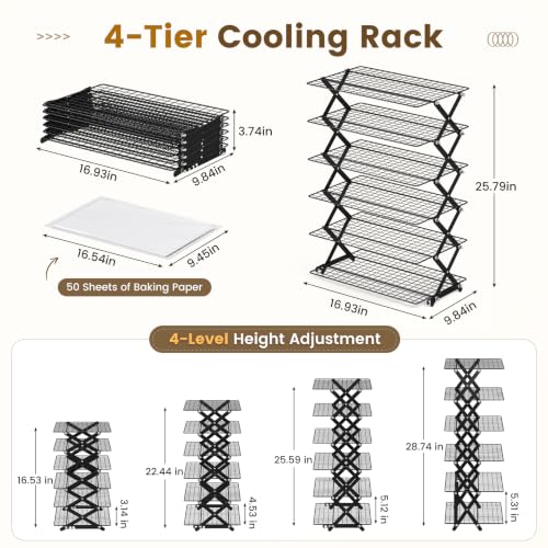 6-Tier Collapsible Cooling Rack for Baking, 4 Height Settings