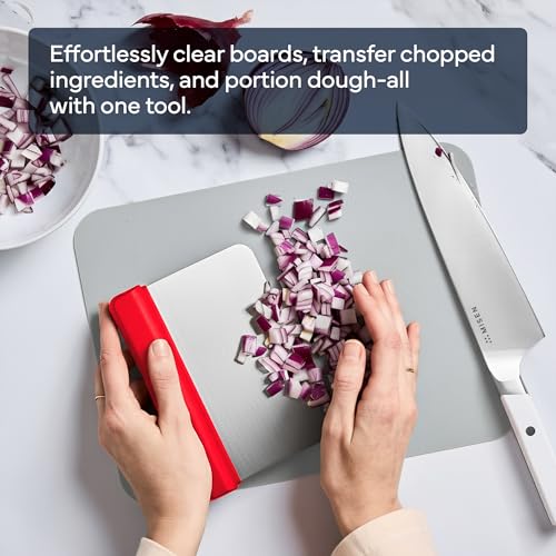 Misen Stainless Steel Bench Scraper - Versatile Food Scraper with Walnut Handle - Ideal for Kitchen, Pastry & Dough - Durable Cutting Board Scraper Tool - Effortless Transfer into Pots & Pans - Red - color: Red