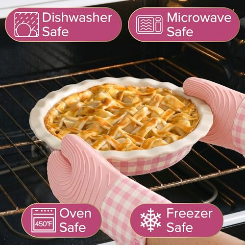 Paris Hilton Ceramic Pie Dish Set, 7-Inch and 9-Inch Stoneware Baking Dishes with Fluted Rim and Gingham Design, Oven Safe up to 450°F, 2-Piece, Pink - size: 2-Piece