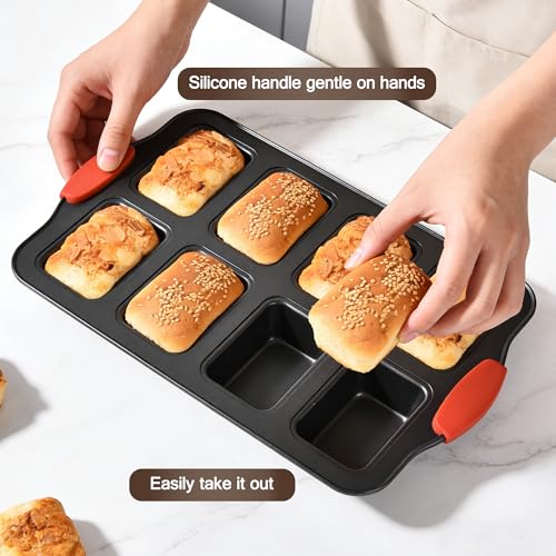 2 Pack Mini Loaf Pans, 8 Cavity Loaf Baking Pans With Silicone Handle Black - color: Black, size: 2 Packs 8 Cavity Mini Loaf Pan