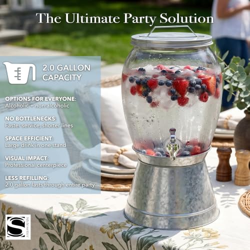 Style Setter Jaxon Glass Beverage Dispenser with Galvanized Base, 2 Gal - color: Galvanized Base