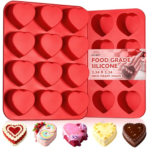 HKNMTT 2Pcs Silicone Heart Molds for Chocolate Muffin 12-Cavity Nonstick - style: 2.2" Heart 2PCS