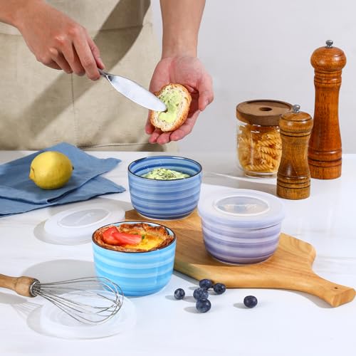 Selamica Ceramic 10 OZ Ramekins with Lids, Set of 6, Gradient Blue - color: Gradient Blue, size: 10 Oz