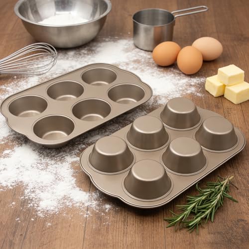 Non-Stick Jumbo 3.5" 6-Cup Muffin Pans, Set of 2(Gold) - color: Gold