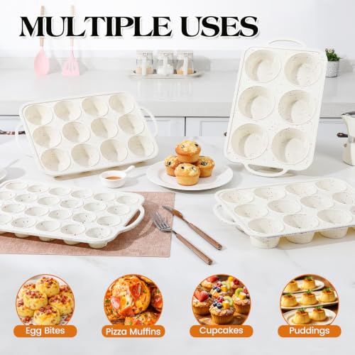 Vinino Mini Muffin Pan with Metal Reinforced Frame-2Pack, Silicone Cupcake Pan for Baking 24 Cup Mini Size, BPA Free Silicone Muffin Tray, Cupcake Baking Pan Molds for Oven Dishwasher Safe - Cream - size: Mini