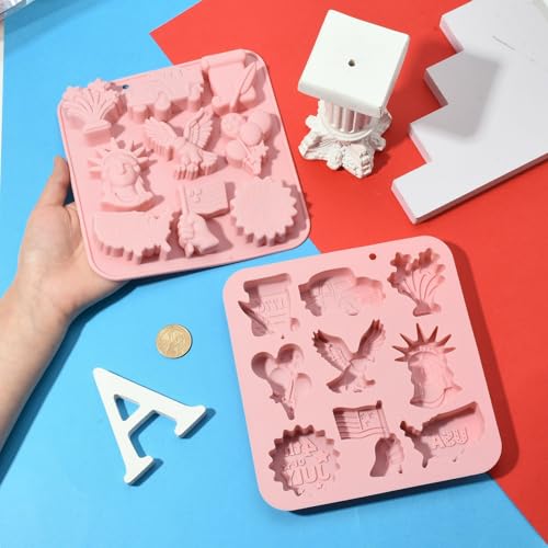 Airssory 2 pcs Independence Day Molds Patriotic Chocolate Candy Mold Pink 17.9x17.2x2.1cm for Baking Ice Cubes Jello Soap Cake Decor Party Decoration - color: Independence Day Molds