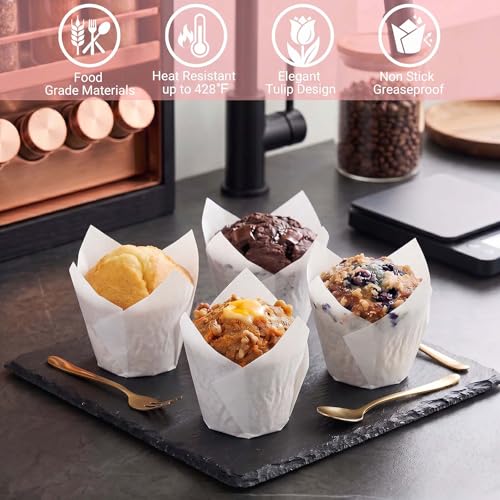 200 Pcs White Tulip Cupcake Liners for Baking, Standard Size - color: White
