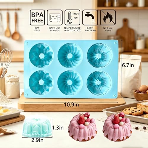 3pcs Mini Fluted Cake Pan,6-Cavity Fluted Tube Cake Pan,Jelly Molds - color: C