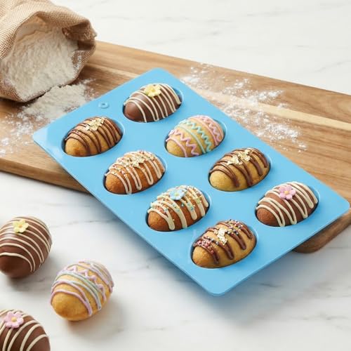 3Pcs 8-Cavity Easter Silicone Egg Molds, Egg Shaped Cake Pop Mold, Baking Supplies for Making Chocolate Jello Candy Dessert Muffin Mousse Pastry (Blue) - color: Blue
