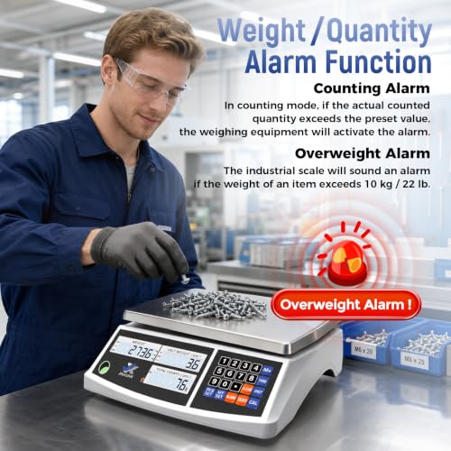 Industrial Price Counting Scale, 22lb/10kg x 0.1g Digital Bench Scale Inventory Scale for Small Parts Coin Scale, lb/g/kg/oz Units Electronic Gram Scale with LCD Backlit Display Large Platform - style: 10kg x 0.1g