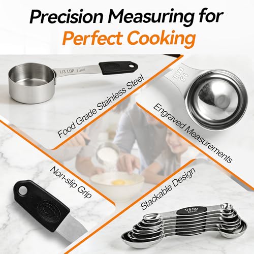 -BINGBING- Magnetic Measuring Cups and Spoons Set of 13, Stainless Steel