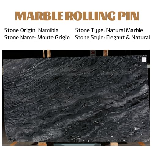 Koville African Natural Grey Marble French Rolling Pin, 12inch Non-Stick Rolling Pin for Baking, Dough Roller for Pasta, Dumpling, Fondant, Pie, Bread, Pizza, Kitchen Baking Tools - color: Shuttle Grey Marble 12 Inch