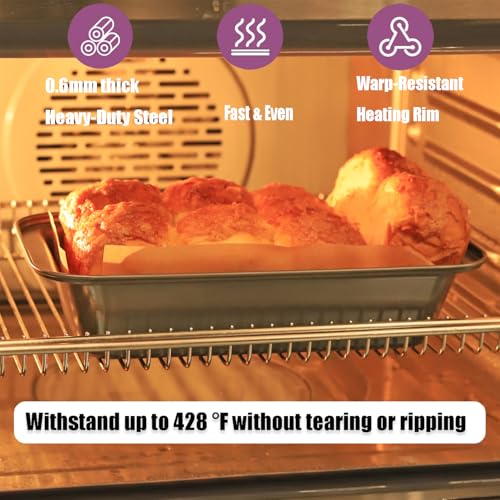 2 PCS Nonstick Loaf Pan Set, 9 x 5 Inch Carbon Steel Rectangle Bakeware with 100 Unbleached Parchment Liners for Baking Toast, Cakes, Banana Breads, Gray - size: 9 x 5 Inch