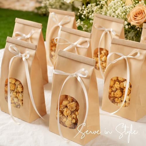 50 Pcs Bakery Bags with Window, Tin Tie Tab Cookie Bags, 3.9x2.3x8 Inches - color: Brown