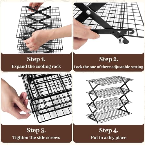 Pleafind 2/3/4-Tier Collapsible Cooling Rack - 3 Setting Design, Adjustable ＆ Stackable Baking Rack, 5 Modes Cooling Racks for Cooking and Baking, Roasting ＆ Grilling Gifts for Picnic Party - color: Black