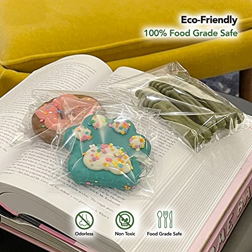 Seal Fresh 5 x 5 Inch Cellophane Bags 200 Pack — Clear Self-Sealing Resealable Treat Bags for Cookies, Candy, Pastries, Party Favors, Square Cello Packaging - size: 5" x 5"
