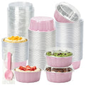 NPLUX Ramekins with Lids Mini Cake Pans,50 Pack Pink 8oz for Party Favors - color: Pink