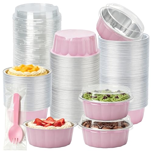NPLUX Ramekins with Lids Mini Cake Pans,50 Pack Pink 8oz for Party Favors - color: Pink