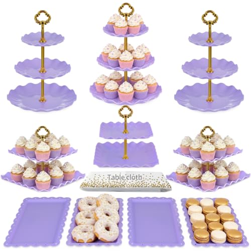 Pack of 11 NWK Cake Stand Set of Cupcake Stand, Tray & Table Cloth (Purple) - color: Purple