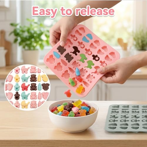 2 Pcs Baby Shower Chocolate Molds - Babies Silicone Candy Molds, Baby Feet Bottle Carriage Nursing Silicone Mold, Silicone Mold with Footprint Bear Carriage Mold forCupcake Decoration Party