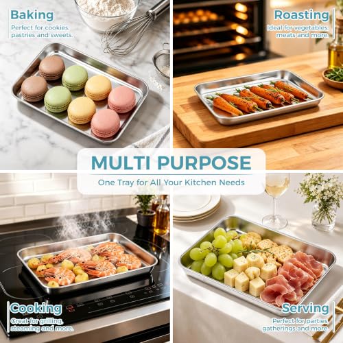 E-far Small Baking Sheet Set of 4, 9.4"x7.3" Stainless Steel Cookie Sheets - size: 9.4"x7.3"