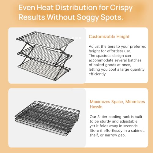 2-Tier Collapsible Cooling Racks, Detachable Wire Cooling Rack Stackable Drying Rack for Cookie Bread Pizza Baking - size: 2-Tier
