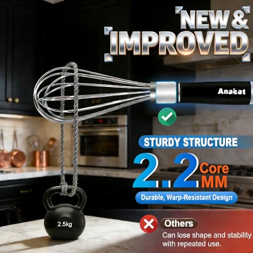 Anaeat Stainless Steel Kitchen Whisk Set of 4, Milk and Egg Beater Blender with Thick Wire for Whisking, Cooking, Baking, Beating and Stirring - 11'' Flat Whisk and 9''+11''+12'' Balloon Whisks - color: 4 Pcs Silver, size: 9+11+12 &11 inch