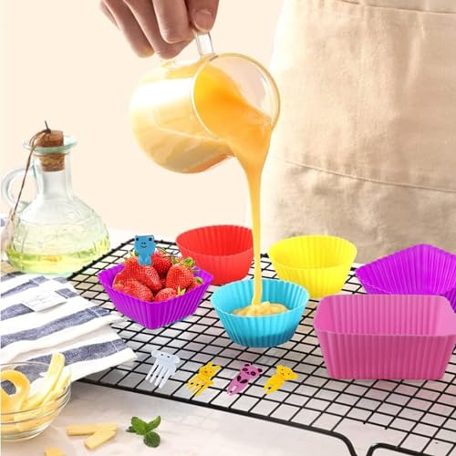 60 Pcs Silicone Lunch Box Dividers bento box accessories Silicone Cupcake Liners,Bento Lunch Box Dividers with Food Picks for Lunch Containers