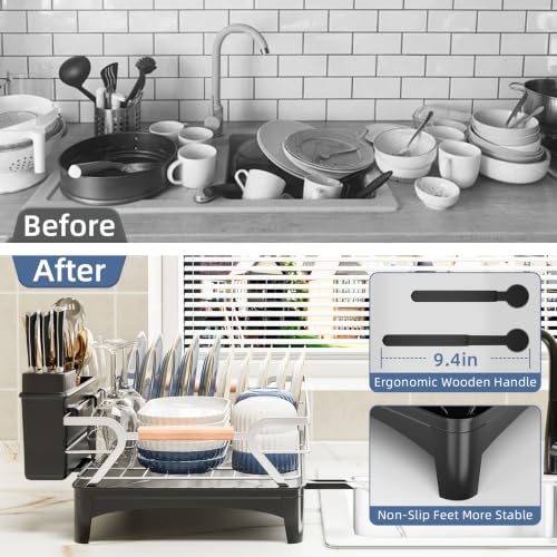 Dish Drying Rack,Space Saving Dish Drainer for Kitchen Counter& Sink,Silver - color: Silver
