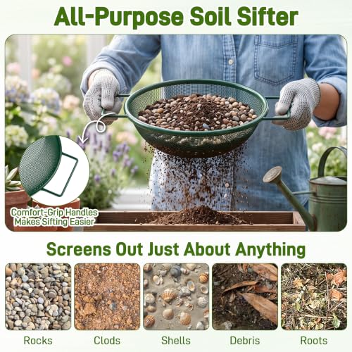 Mulctun 2Pcs Soil Sifter with Handles,Heavy Duty Dirt Sifter for Gardening - color: Green, size: 2 Pcs (2,4mm grid)