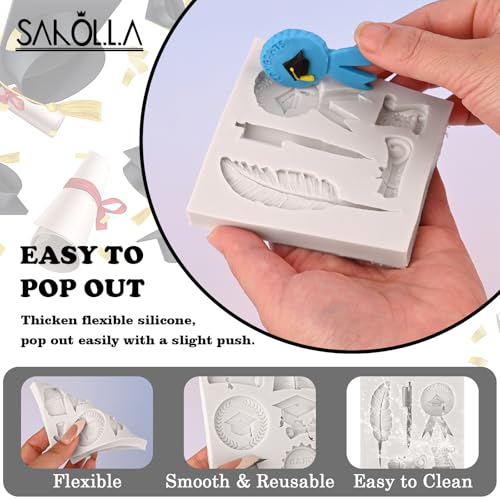 Sakolla 2 Pack 2026 Graduation Candy Chocolate Molds, Doctoral Cap Diploma Scroll Badge Pen Shape Fondant Silicone Molds for Party Cake Decoration（Mini/Grey） - color: Graduation Season Molds/Grey