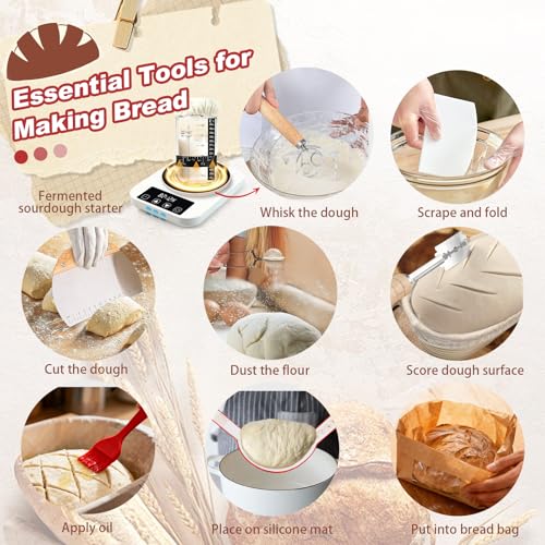 Sourdough Starter Kit with Warmer, Banneton Bread Proofing Basket and Jar